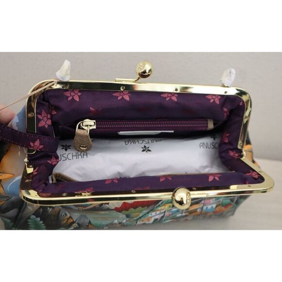 Anuschka Hot Air Balloon Hand-Painted Leather Kiss Lock Clutch Crossbody Bag - Picture 8 of 11